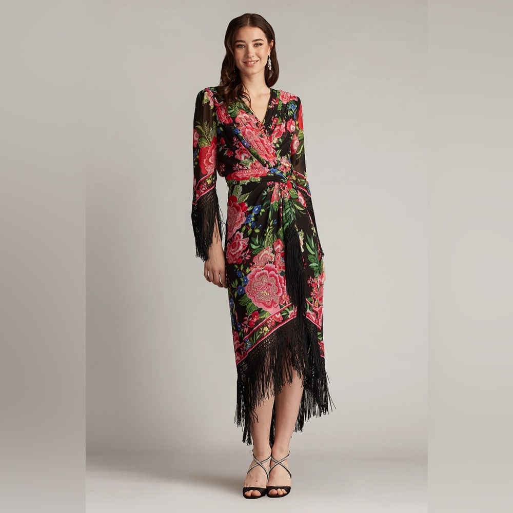 TADASHI SHOJI - MAIR FLORAL PRINT TASSEL FRINGE WRAP DRESS
